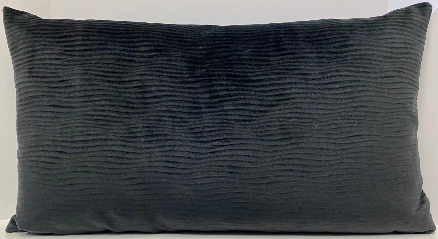 Luxury Lumbar Pillow - 24" x 14" - Stream Black; Black solid with a wavy pattern in the fabric.