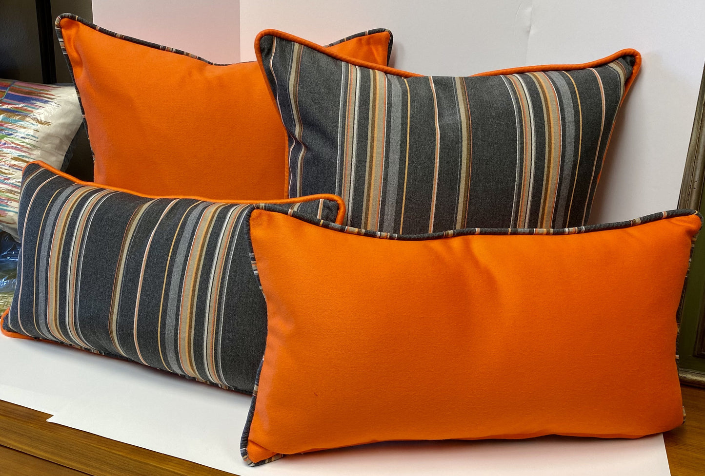 Luxury Outdoor Lumbar Pillow; 22" x 12" - Vallauris-Sunset; Sunbrella, or equivalent, fabric with fiber fill