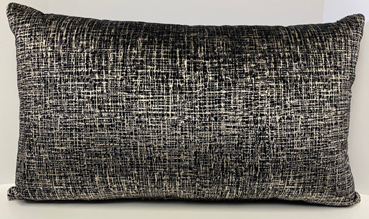 Luxury Lumbar Pillow - 24" x 14" -  Bristol-Black; Black and champagne velvet