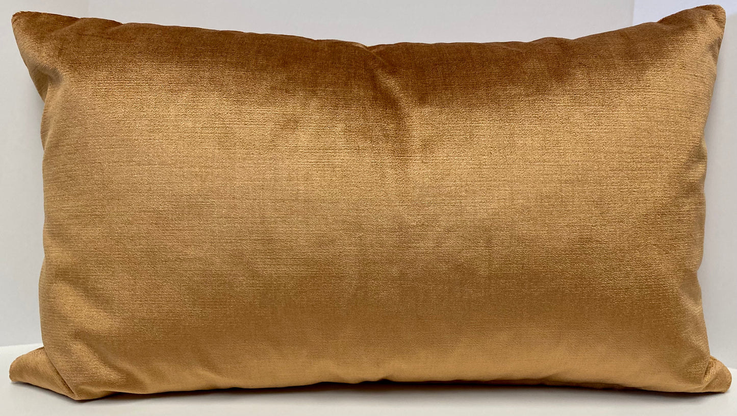 Luxury Lumbar Pillow- 24" x 14" - Harlow-Gold; Rich solid velvet in a copper tone gold