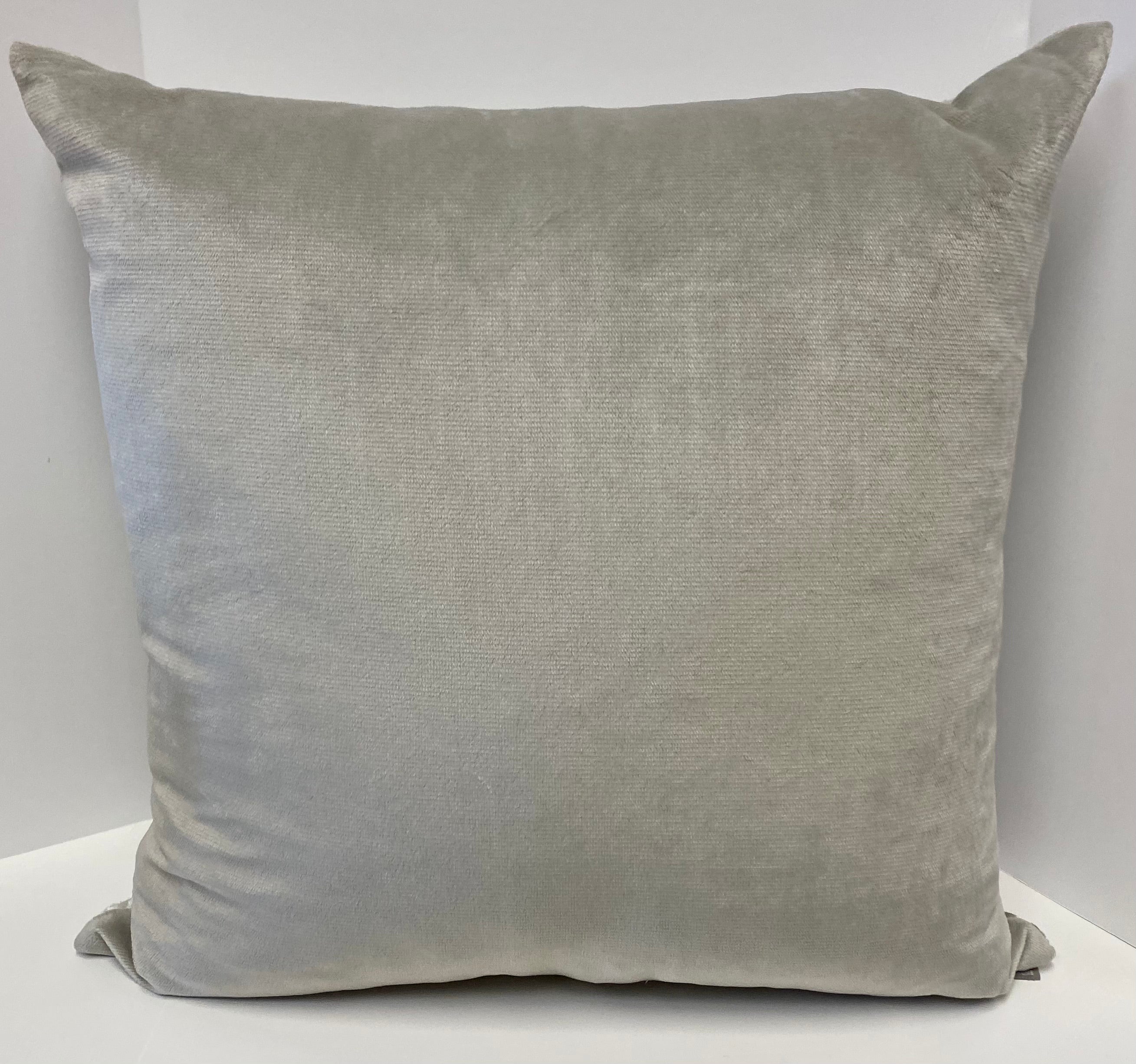 Luxury Pillow - 24" x 24" - Silver Fronds; Cut velvet botanical pattern over a gray background