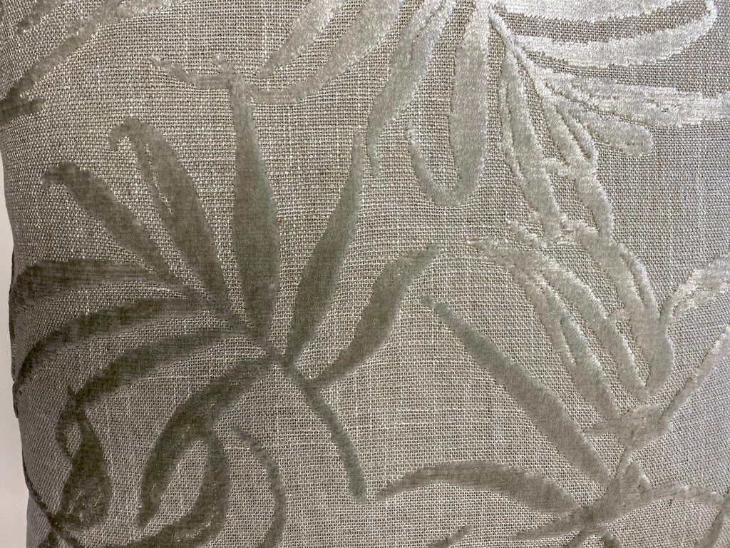 Luxury Pillow - 24" x 24" - Silver Fronds; Cut velvet botanical pattern over a gray background