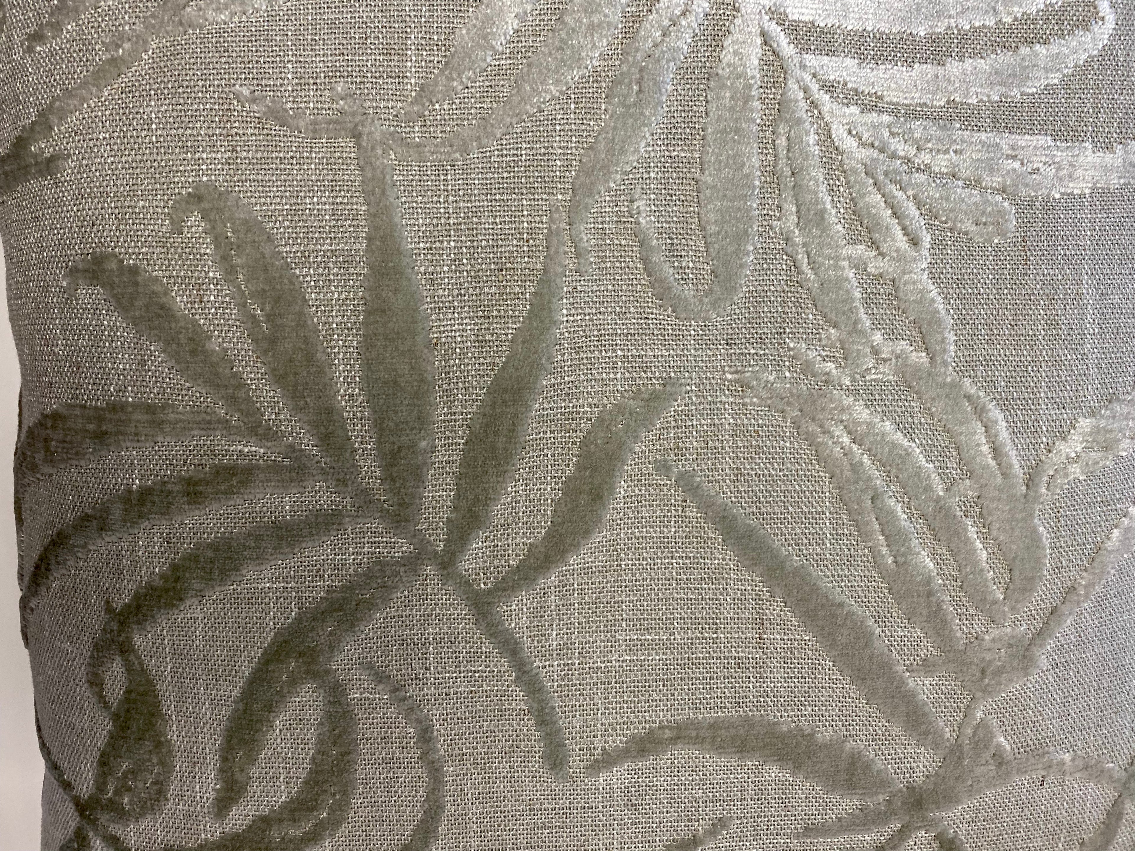 Luxury Pillow - 24" x 24" - Silver Fronds; Cut velvet botanical pattern over a gray background