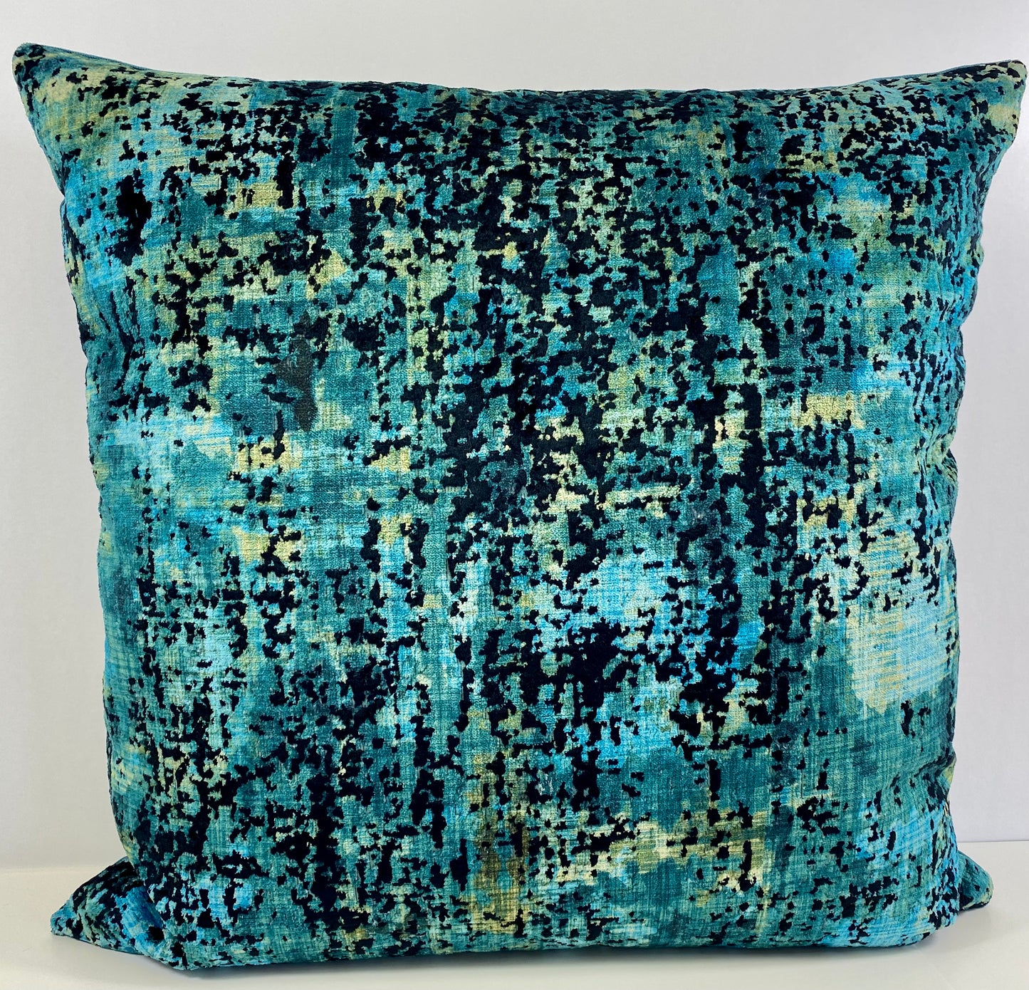 Luxury Pillow-  24" x 24" - Deception - Sky; Textural abstract pattern of teals, black and green