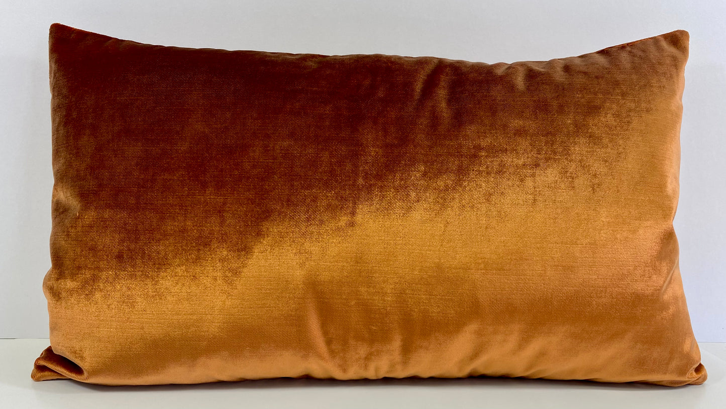 Luxury Lumbar Pillow - 24" x 14" - Iridescence Lumbar Double Front-Orange; Lush pumpkin orange velvet