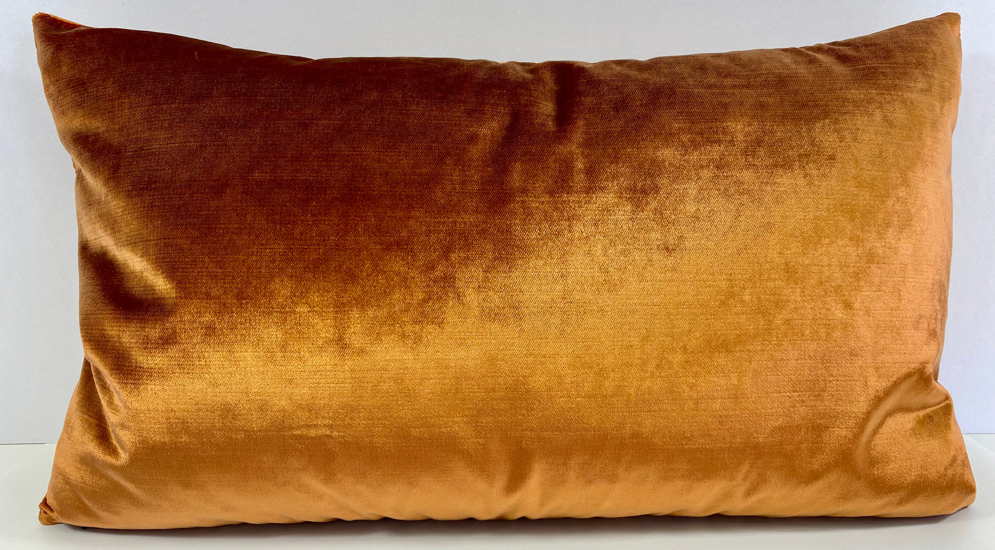 Luxury Lumbar Pillow - 24" x 14" - Iridescence Lumbar Double Front-Orange; Lush pumpkin orange velvet