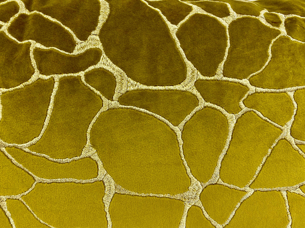 Luxury Lumbar Pillow - 24" x 14" - Dare Lumbar Sulfur Silver Embroidery Creates Pebbles Like Shape On A Sulfur Green Velvet