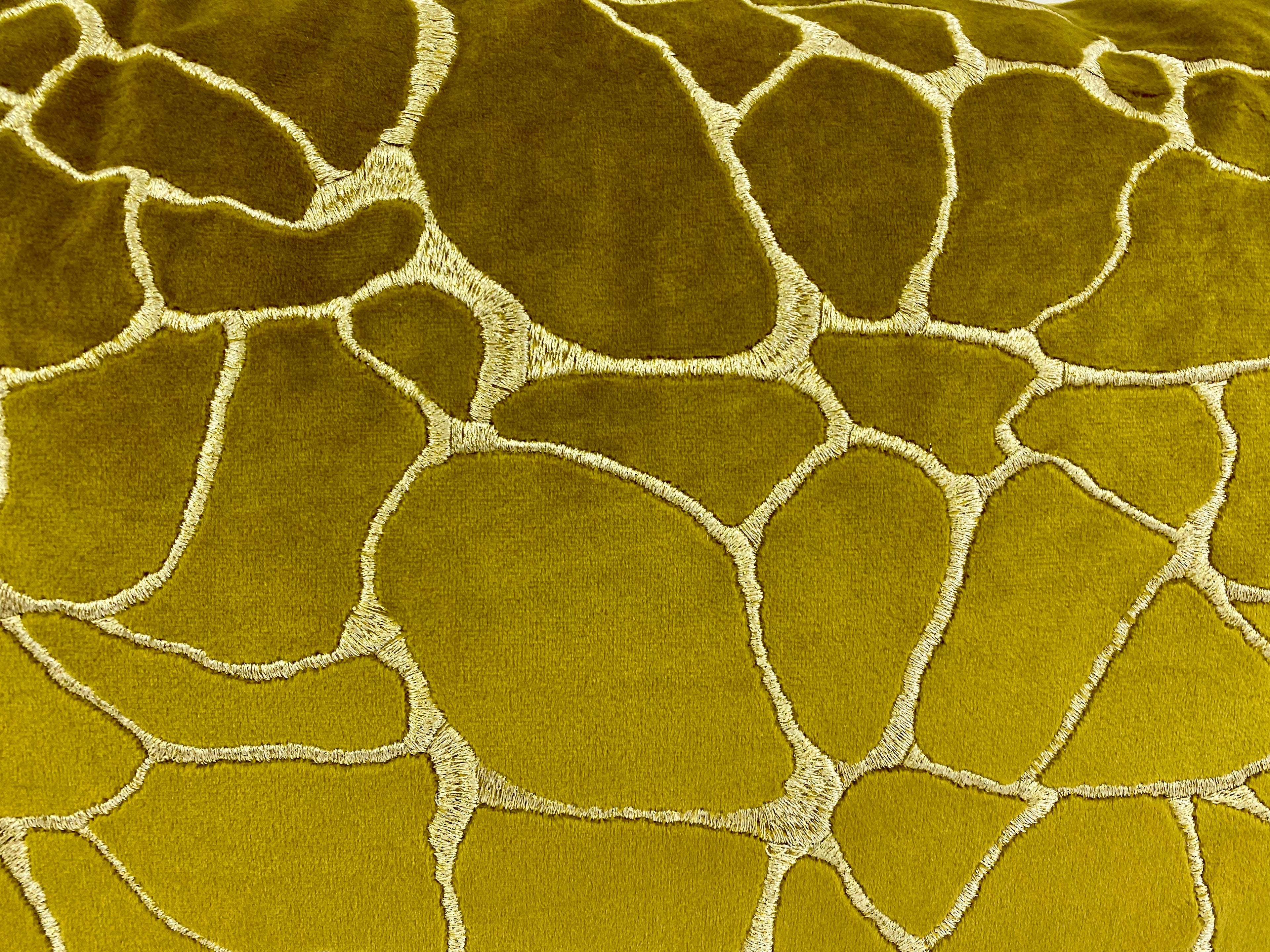 Luxury Lumbar Pillow - 24" x 14" - Dare Lumbar Sulfur Silver Embroidery Creates Pebbles Like Shape On A Sulfur Green Velvet