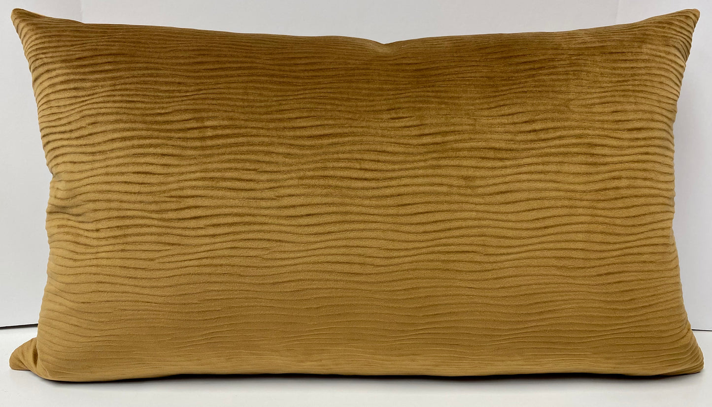 Luxury Lumbar Pillow - 24" x 14" - Stream Walnut; Caramel solid with a wavy pattern in the soft fabric.