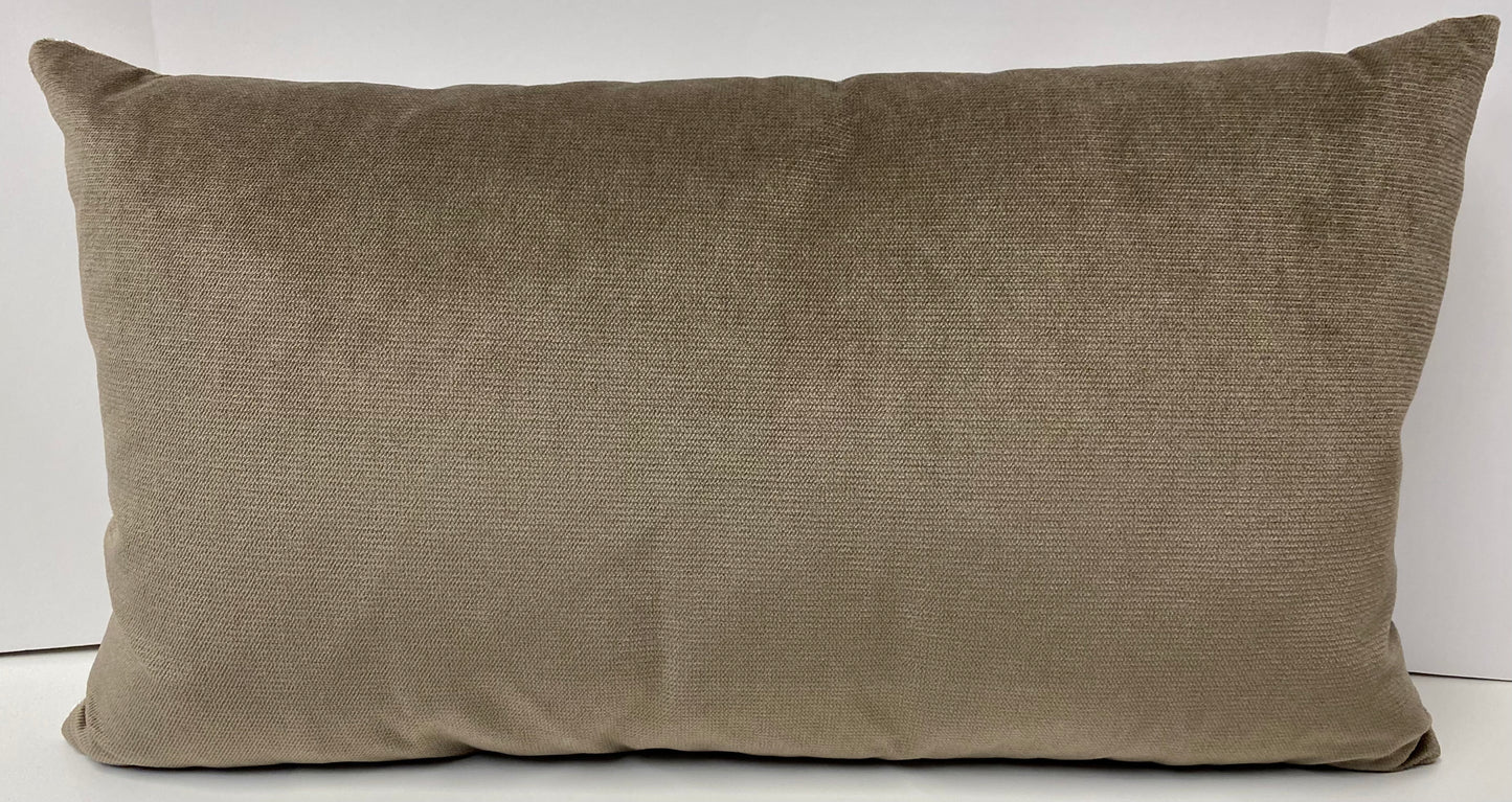 Luxury Lumbar Pillow - 24" x 14" - Stonewash-Ivory; Ivory Sculptured velvet on a tan base