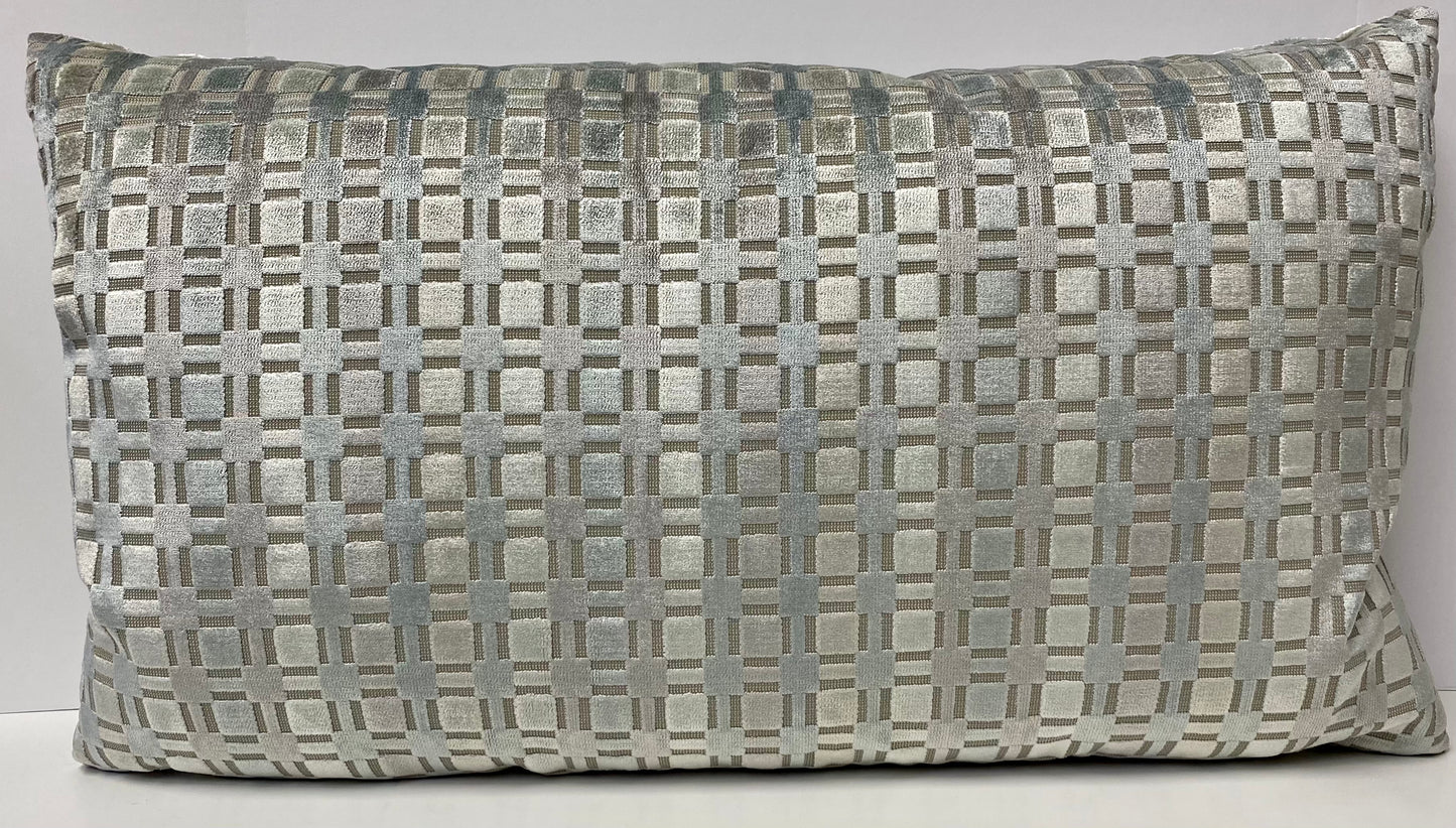 Luxury Lumbar Pillow - 24" x 14" - Time Square - Silver; Pale silver and the lightest of teal blend in sculptured velvet