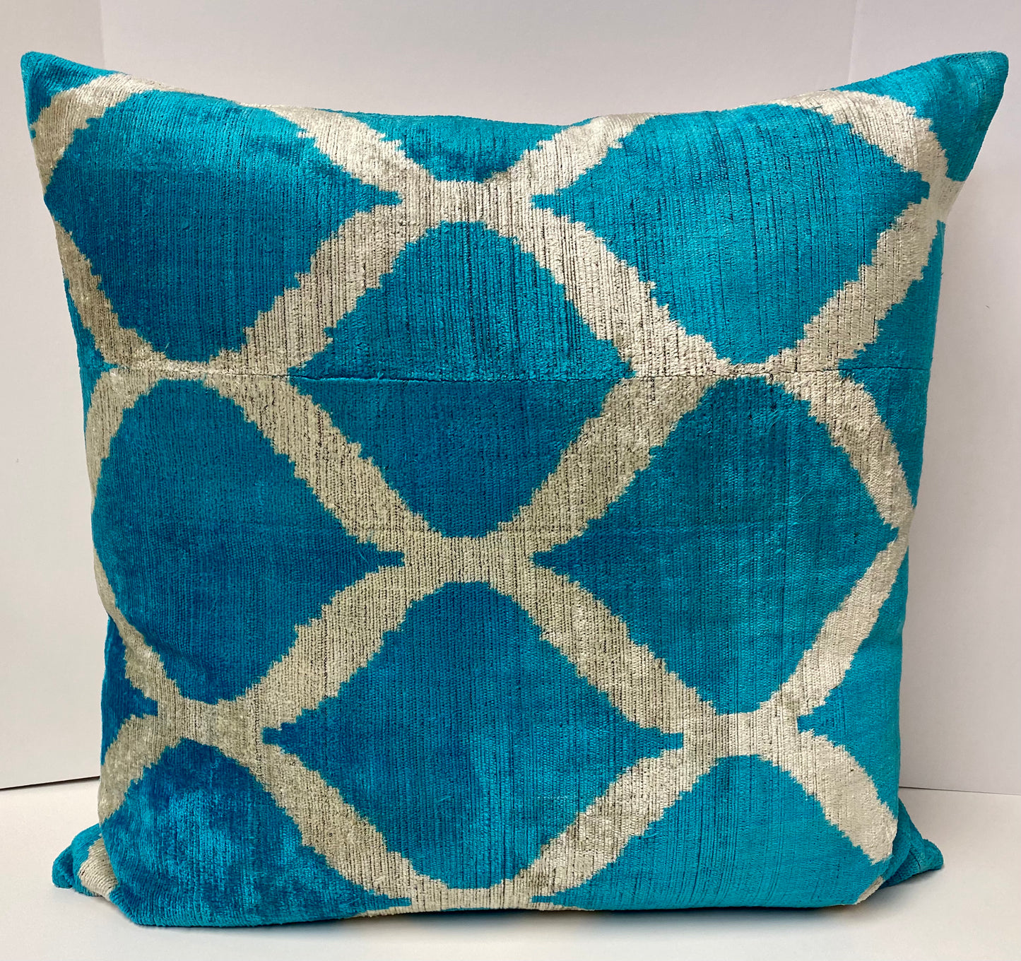 REDUCED TO CLEAR Luxury Pillow - 24" x 24" - Turquoise Jewel; Hand woven silk using a belt loom in Turkey this pillow is as much art as it is pillow