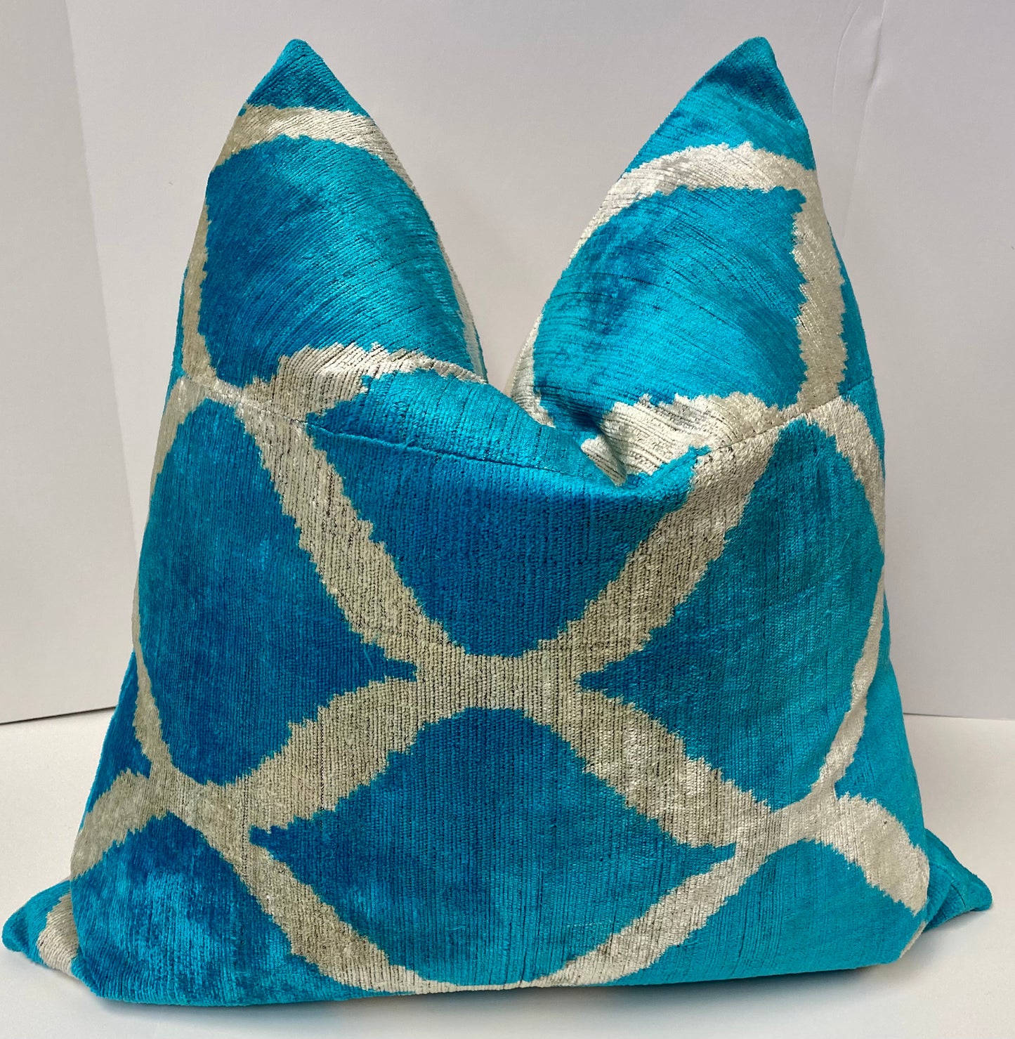 REDUCED TO CLEAR Luxury Pillow - 24" x 24" - Turquoise Jewel; Hand woven silk using a belt loom in Turkey this pillow is as much art as it is pillow