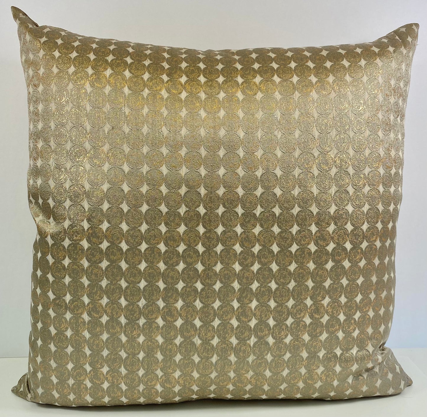 REDUCED TO CLEAR Luxury Pillow; 24" x 24" - Francis, dots of shimmering gold over taupe cast on a cream background