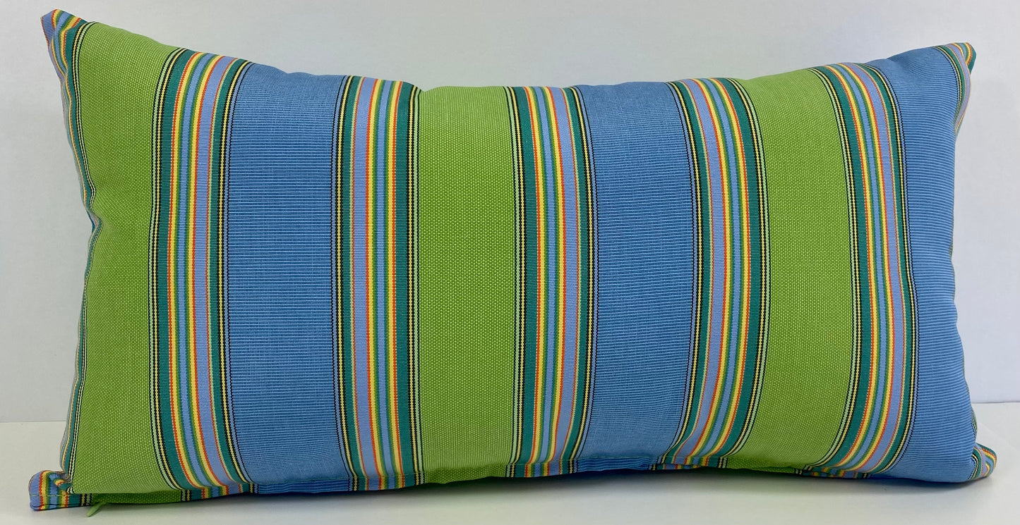 Luxury Outdoor Lumbar Pillow - 22" x 12" - Newport - Sky Stripe; Sunbrella, or equivalent, with poly fill