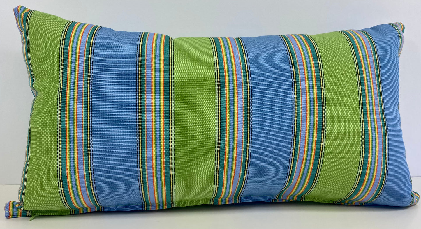 Luxury Outdoor Lumbar Pillow - 22" x 12" - Newport - Sky Stripe; Sunbrella, or equivalent, with poly fill