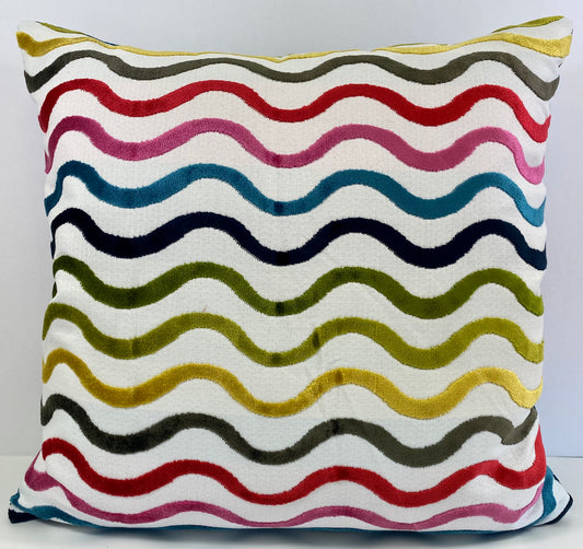 Luxury Pillow -  24" x 24" -  Acoustic - Multi; Waves of raised velvet on a stone base