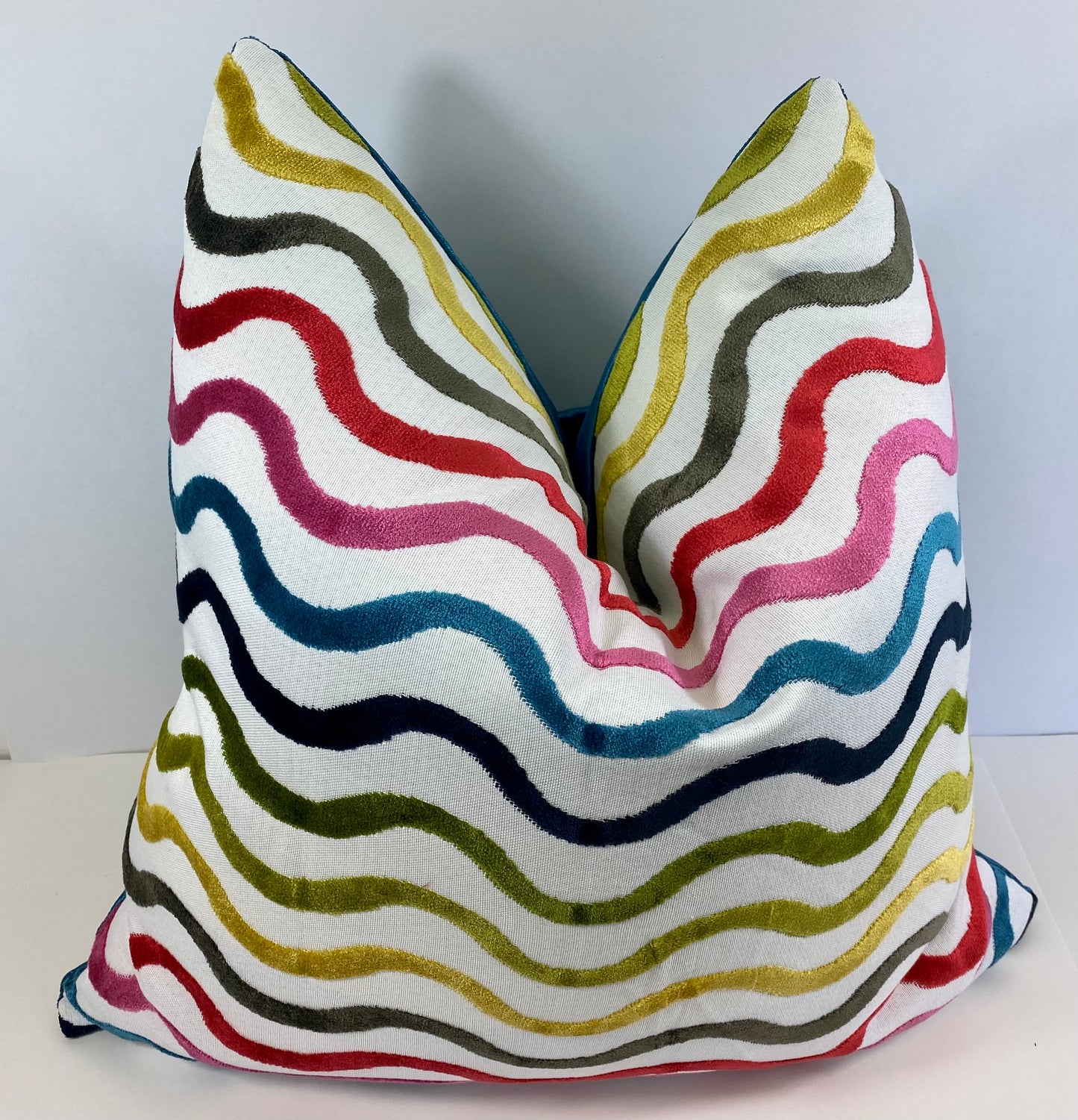 Luxury Pillow -  24" x 24" -  Acoustic - Multi; Waves of raised velvet on a stone base