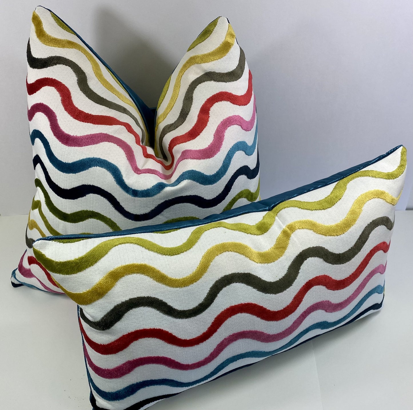 Luxury Pillow -  24" x 24" -  Acoustic - Multi; Waves of raised velvet on a stone base