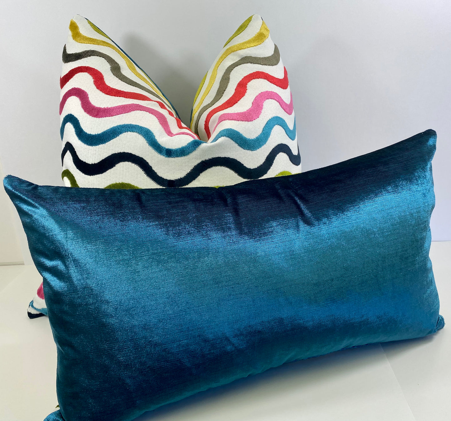 Luxury Lumbar Pillow - 24" x 14" -  Acoustic - Multi; Waves of raised velvet on a stone base