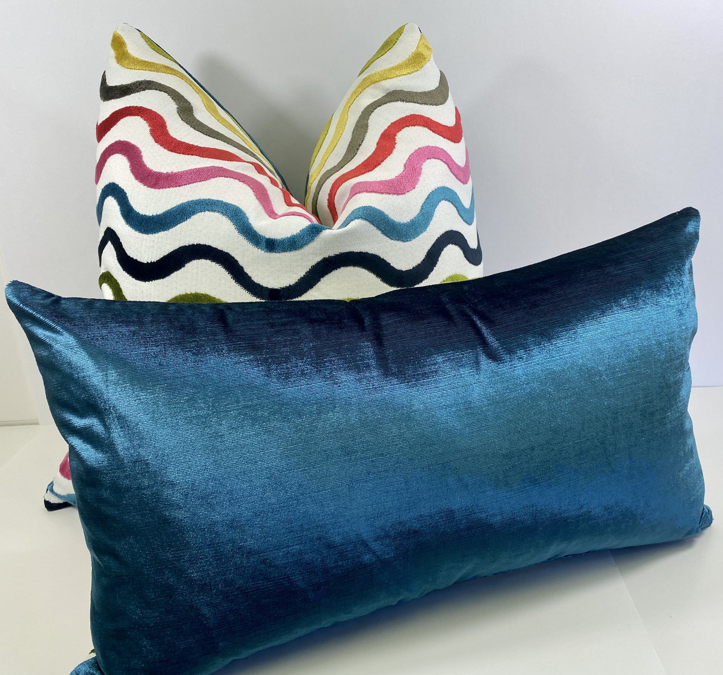 Luxury Pillow -  24" x 24" -  Acoustic - Multi; Waves of raised velvet on a stone base