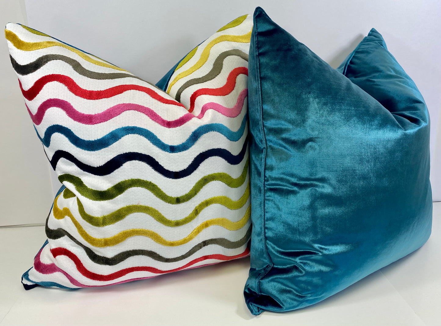 Luxury Pillow -  24" x 24" -  Acoustic - Multi; Waves of raised velvet on a stone base