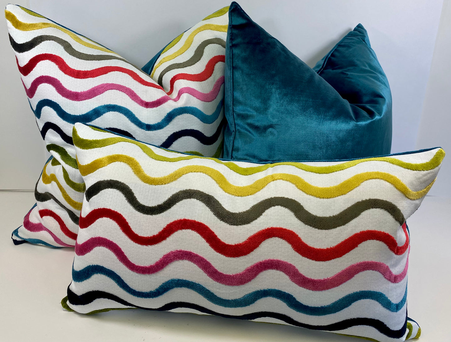 Luxury Pillow -  24" x 24" -  Acoustic - Multi; Waves of raised velvet on a stone base