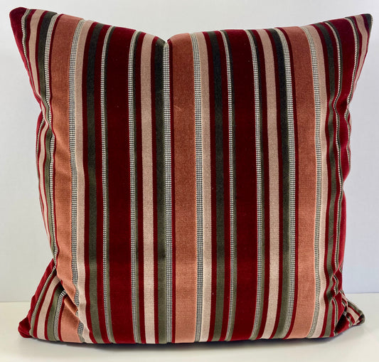 Luxury Pillow -  24" x 24" -  Madison Club - Wine; Plush velvet stripes