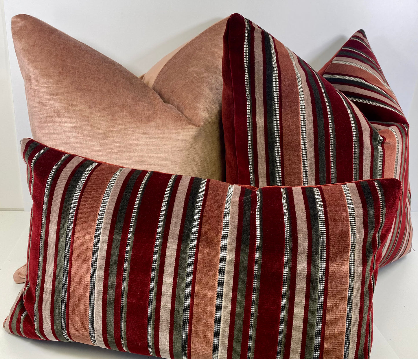 Luxury Pillow -  24" x 24" -  Madison Club - Wine; Plush velvet stripes