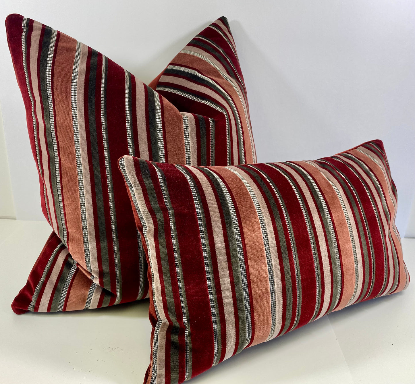 Luxury Pillow -  24" x 24" -  Madison Club - Wine; Plush velvet stripes