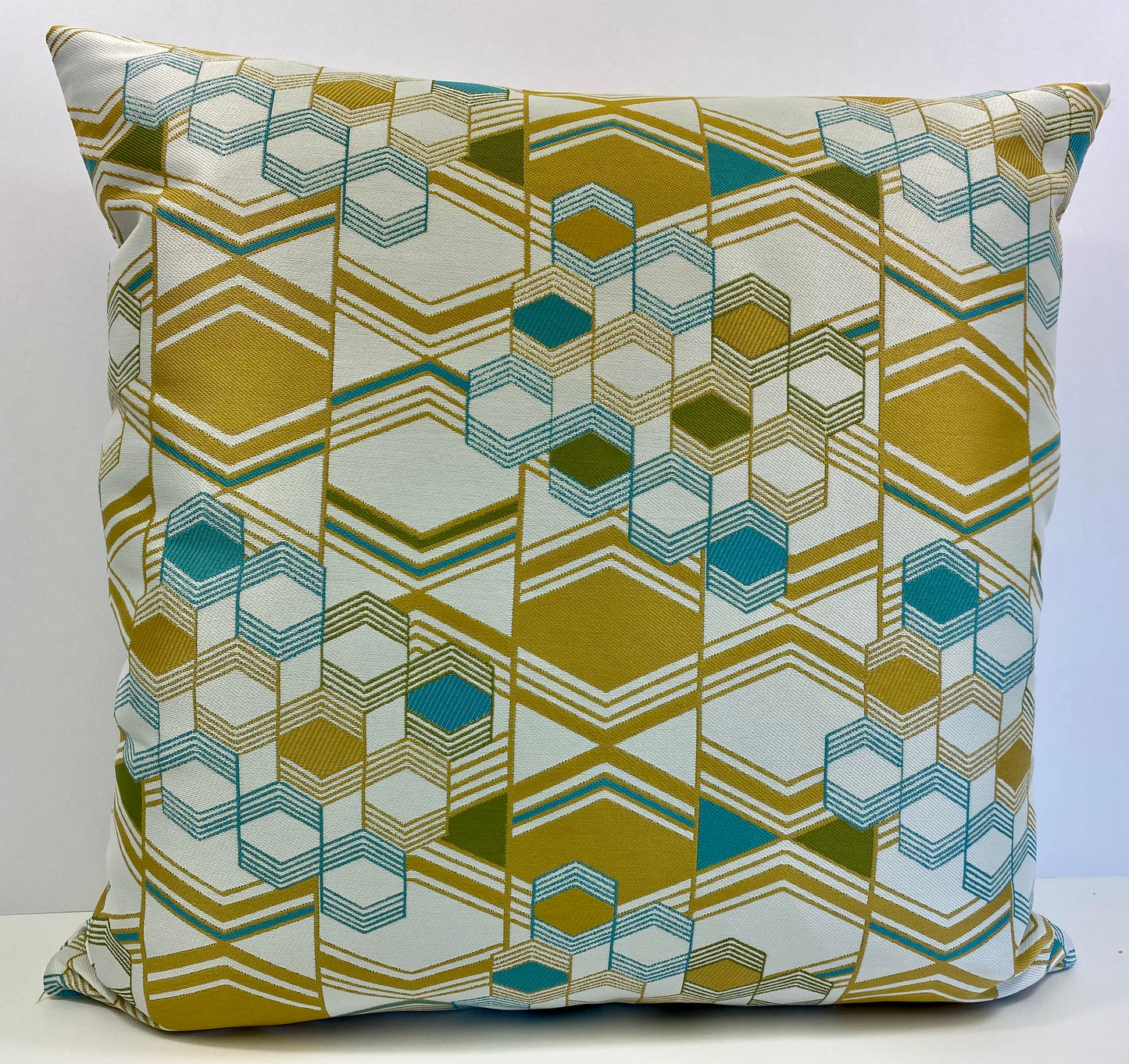 Luxury Pillow -  24" x 24" -  Deco - Crystal Topaz; Gold and teal woven chevrons