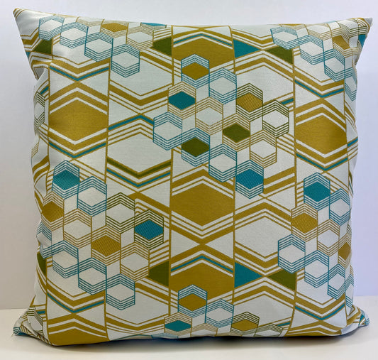 Luxury Pillow -  24" x 24" -  Deco - Crystal Topaz; Gold and teal woven chevrons