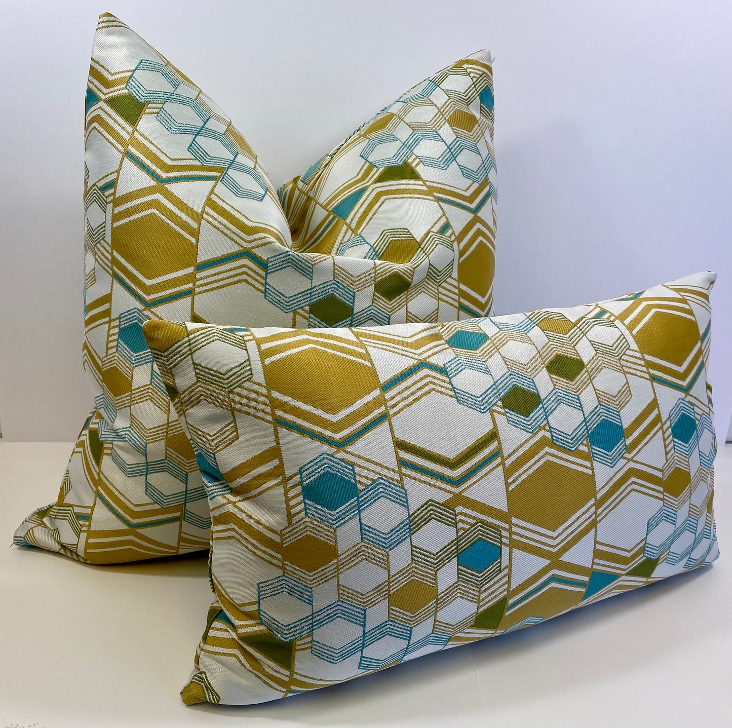 Luxury Pillow -  24" x 24" -  Deco - Crystal Topaz; Gold and teal woven chevrons