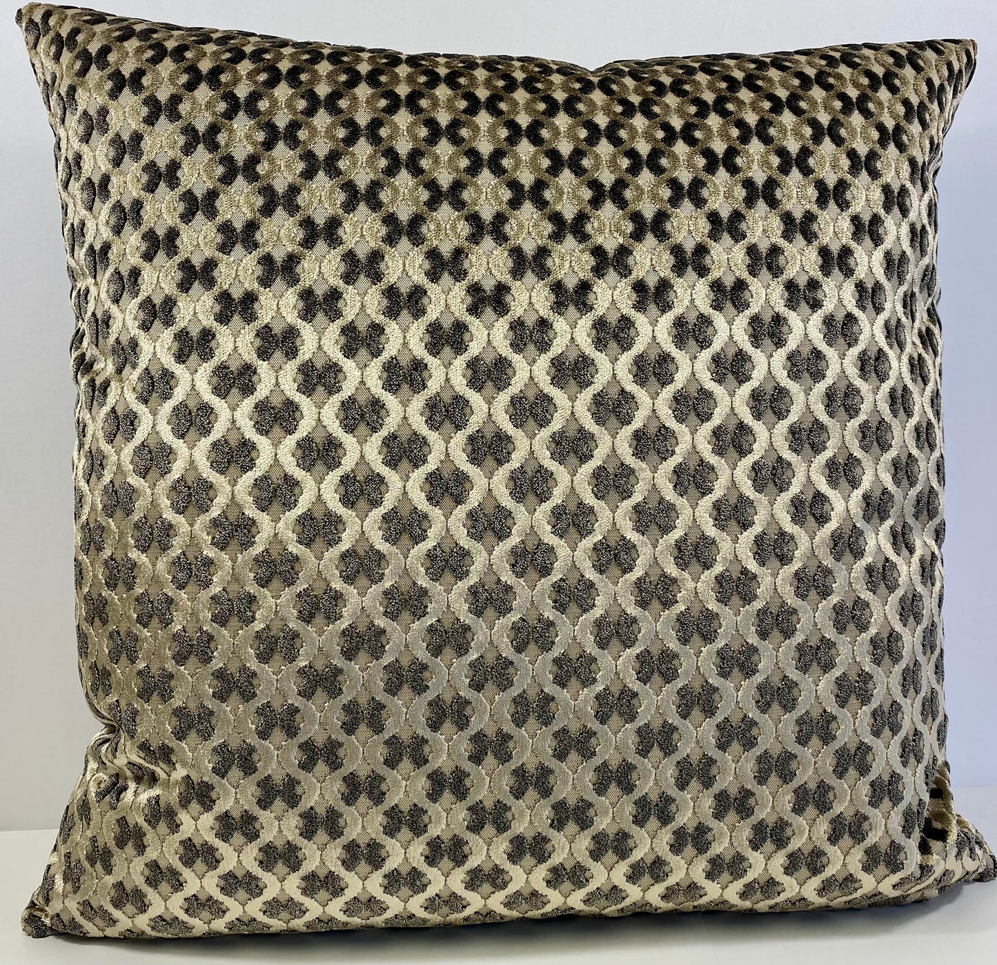 Luxury Pillow -  24" x 24" -  5th Ave; Geometric waves in silvery bronze and dark grey on a burnished gold base