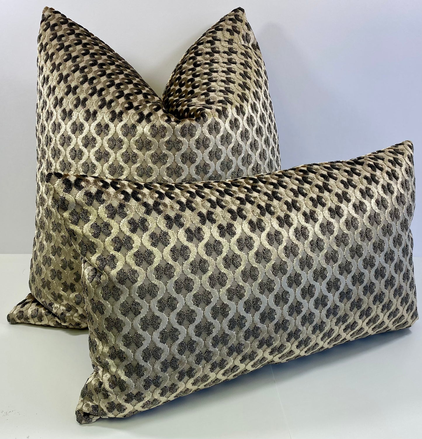 Luxury Pillow -  24" x 24" -  5th Ave; Geometric waves in silvery bronze and dark grey on a burnished gold base