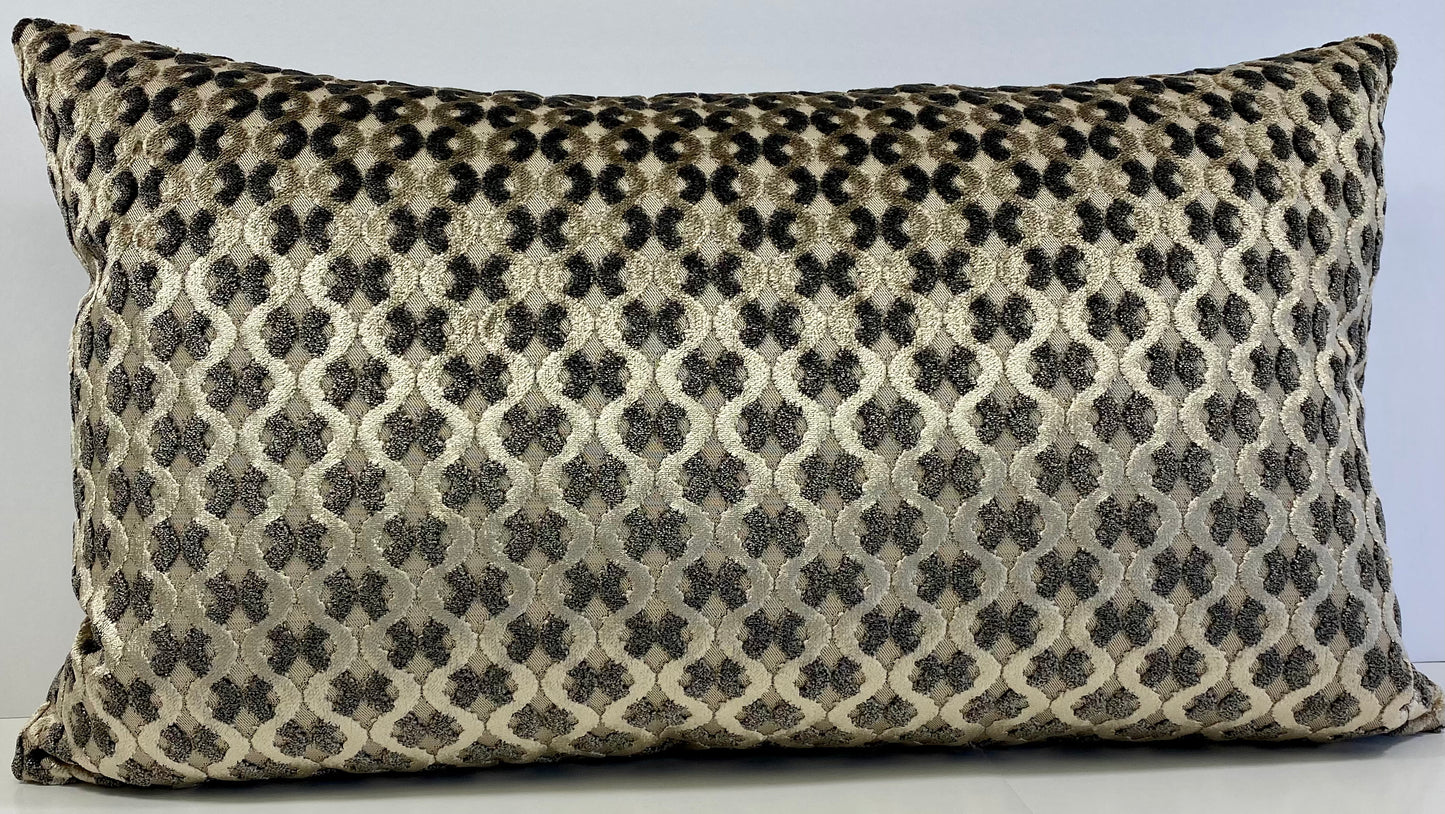Luxury Lumbar Pillow - 24" x 14" - 5th Ave; Geometric waves in burnished gold and black on a burnished gold base