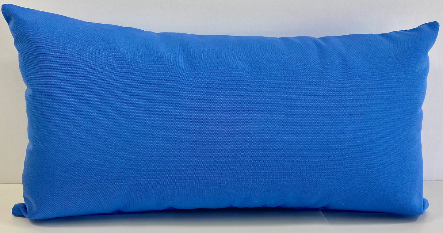 Luxury Outdoor Lumbar Pillow - 22" x 12" - Cayman-Blue Solid; Sunbrella, or equivalent, fabric with fiber fill