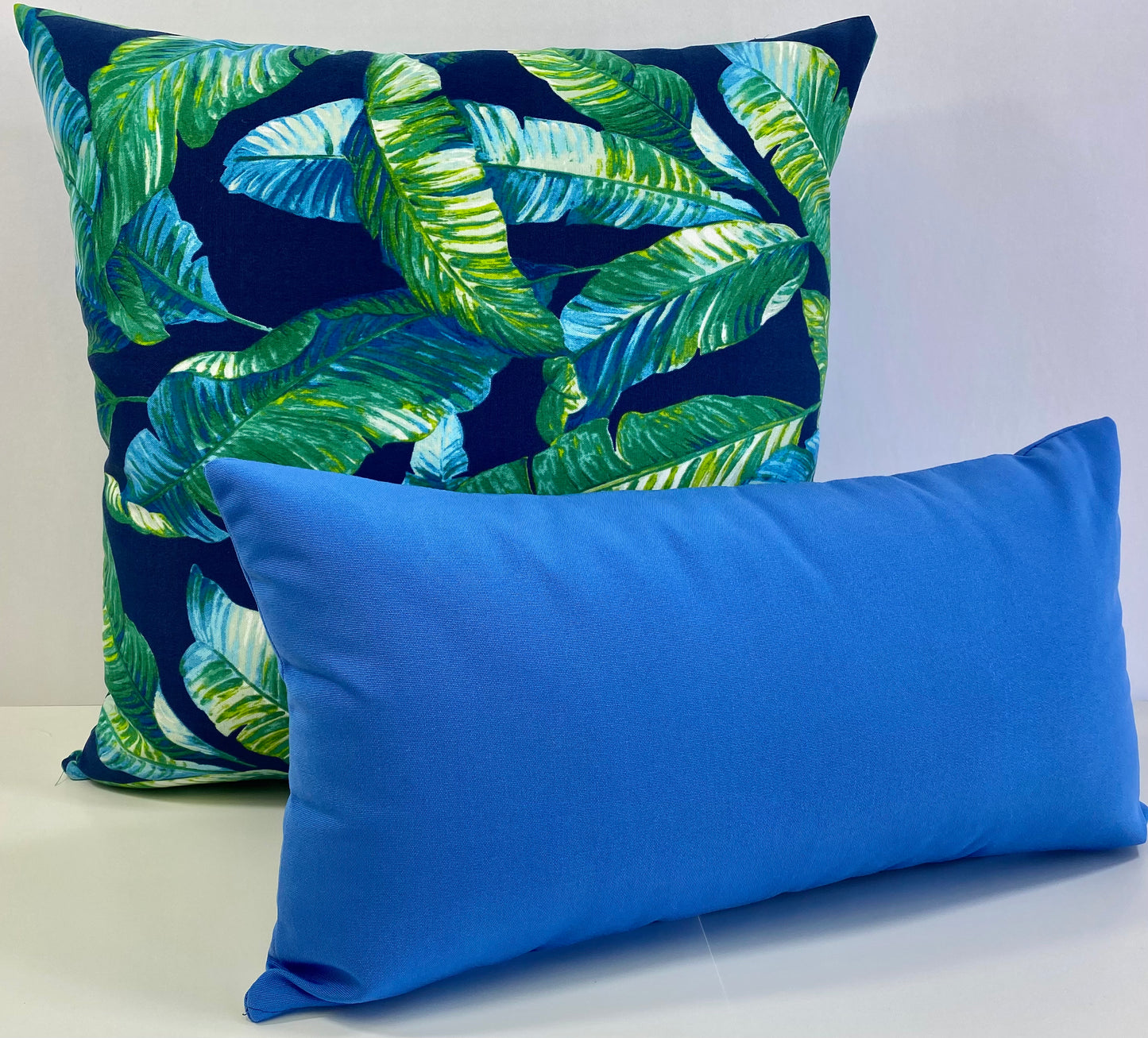 Luxury Outdoor Lumbar Pillow - 22" x 12" - Cayman-Blue Solid; Sunbrella, or equivalent, fabric with fiber fill