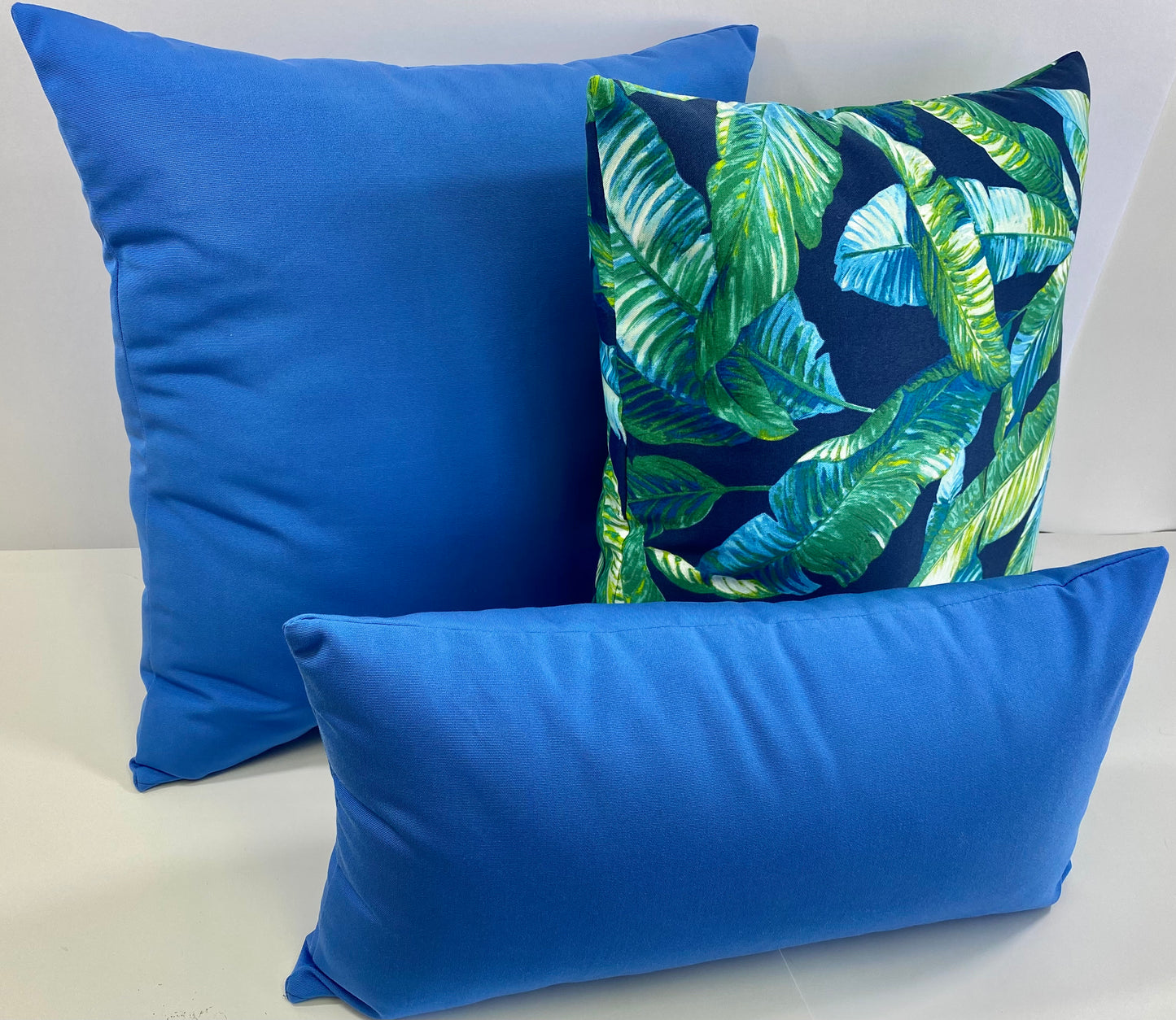 Luxury Outdoor Lumbar Pillow - 22" x 12" - Cayman-Blue Solid; Sunbrella, or equivalent, fabric with fiber fill