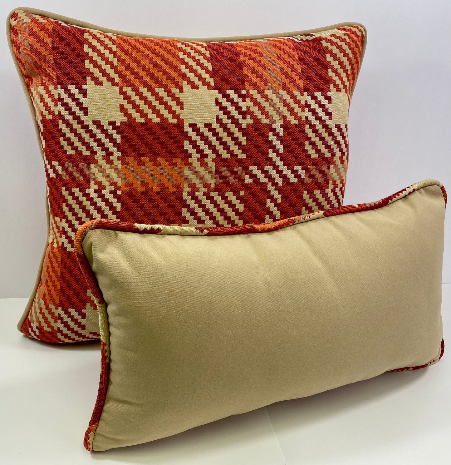 Luxury Outdoor Lumbar Pillow - 22" x 12" - Rancho Santa Fe-Tan; Sunbrella, or equivalent, fabric with poly fill