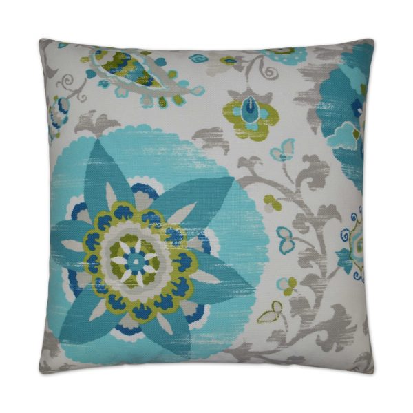 Luxury Outdoor Pillow - 22" x 22" - Silsila - Turquoise; Sunbrella, or equivalent, fabric with fiber fill