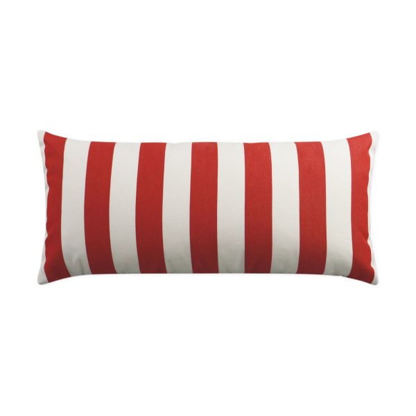 Luxury Outdoor Lumbar Pillow - 22" x 12" - Cafe Stripe - Red
