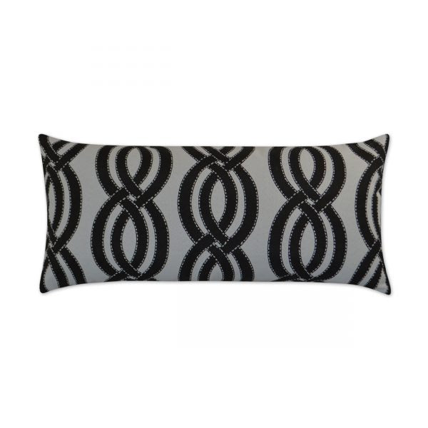 Luxury Outdoor Lumbar Pillow - 22" x 12" - Sea Shore - Black; Sunbrella, or equivalent, fabric with fiber fill