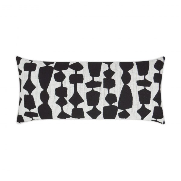 Luxury Outdoor Lumbar Pillow - 22" x 12" - Freya - Black; Sunbrella, or equivalent, fabric with fiber fill