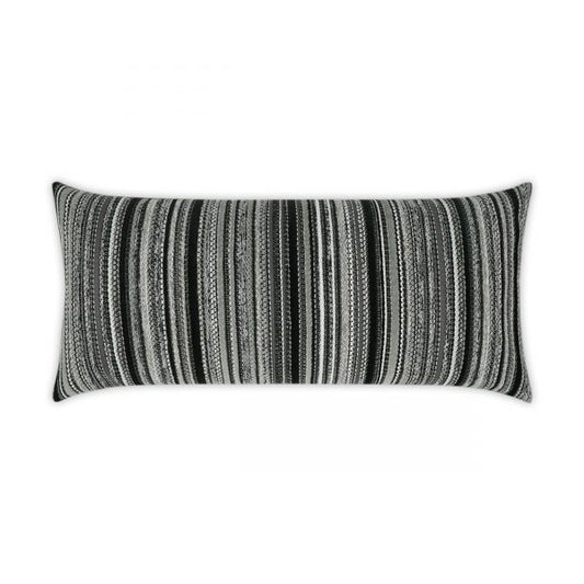 Luxury Outdoor Lumbar Pillow - 22" x 12" - Peerless Stripe - Black; Sunbrella, or equivalent, fabric with fiber fill