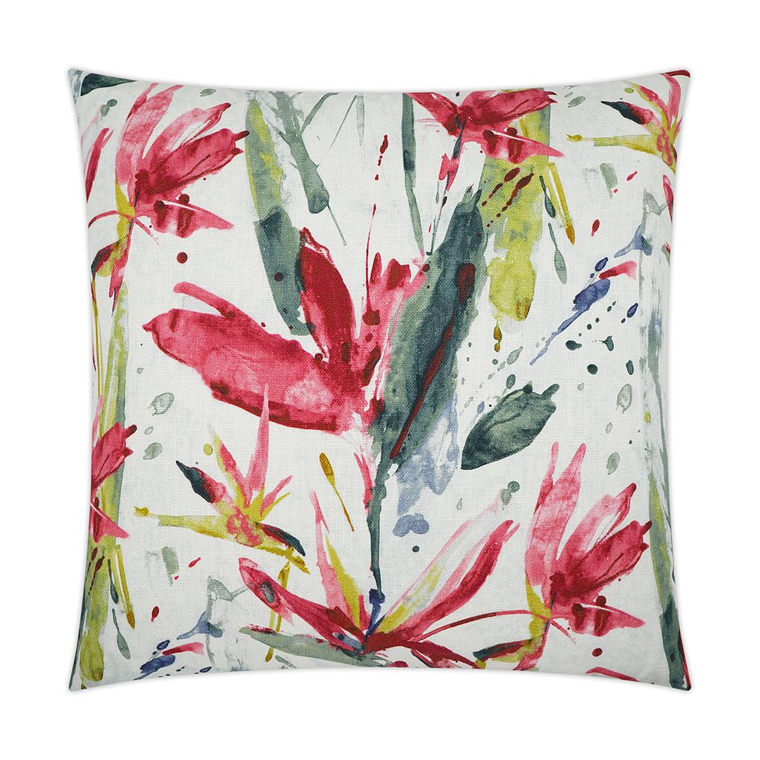 Luxury Pillow - 24” x 24” - Marlot - Fucshia; A modern floral print in hot pink, oranges, teal and green on a white background