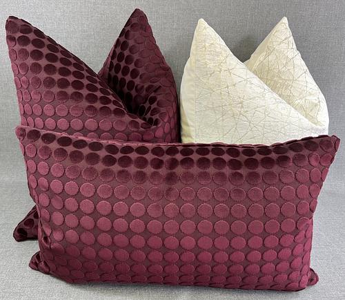 Luxury Lumbar Pillow - 24” x 14” - Sophisticate: Burgundy elegant fabric with raised velvet dots