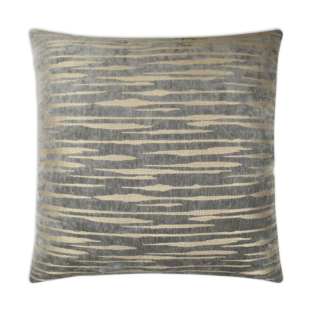 Luxury Pillow; 24" x 24" - Davos-Smoke, shiny gold abstract pattern over a medium gray background
