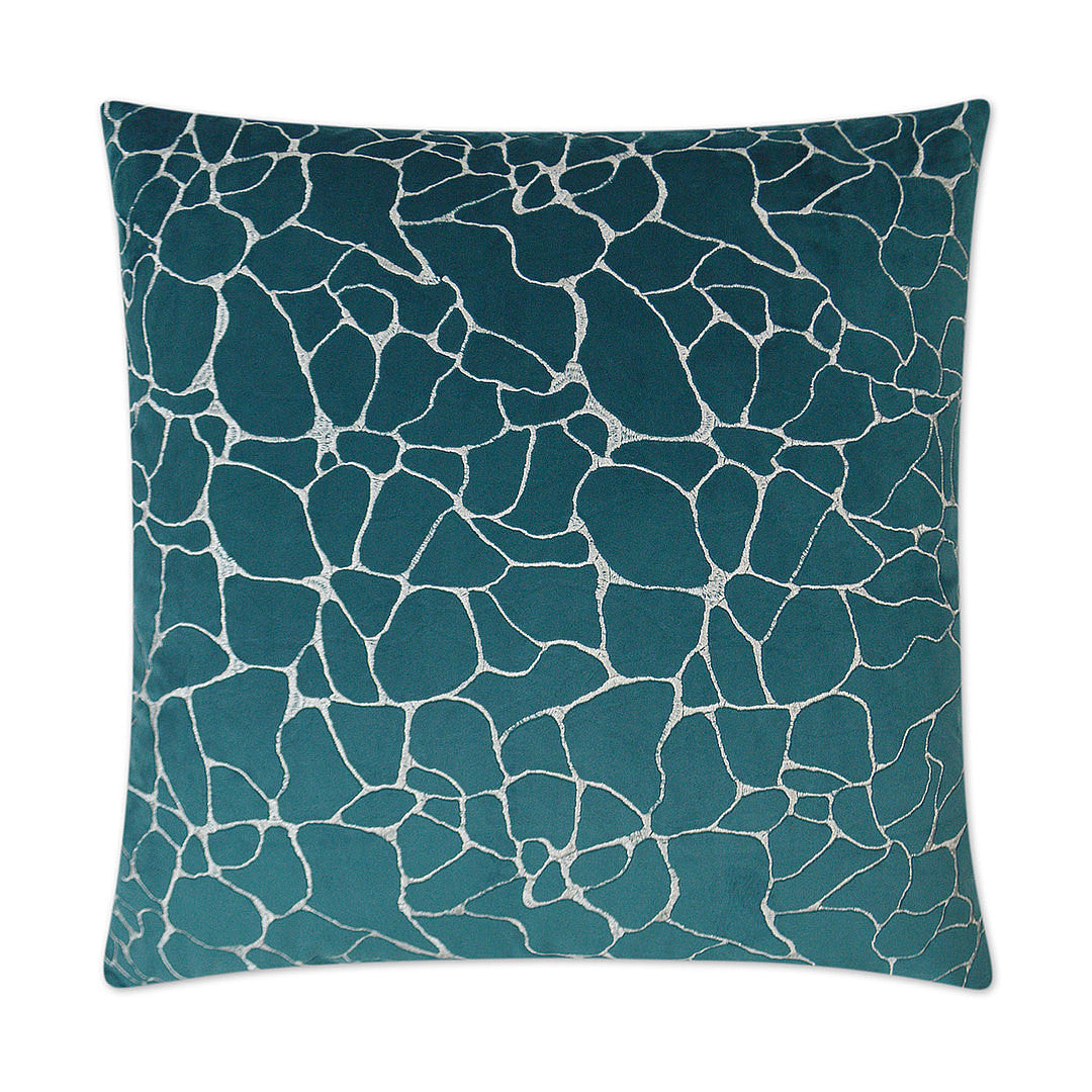 Luxury Pillow -  24" x 24" -  Dare-Laguna; Silver embroidery on teal base