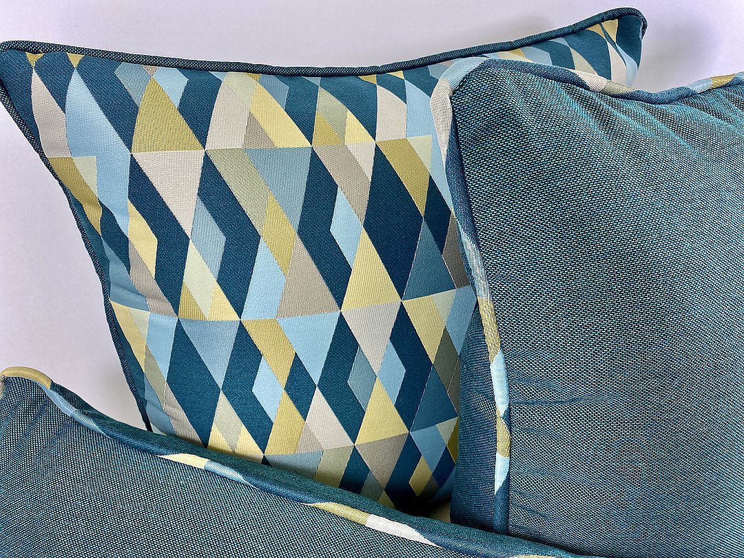 Luxury Outdoor Pillow - 22" x 22" - Harlequin - Teal; Sunbrella, or equivalent, with fibre fill